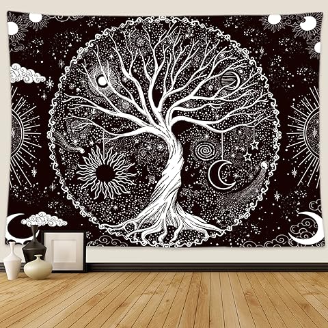 Wonrizon Tree of Life Tapestry,Black and White Galaxy Space Tapestries Aesthetic Psychedelic Wall Hanging decor for Living Room Bedroom (51.2
