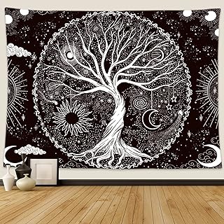 Wonrizon Tree of Life Tapestry,Black and White Galaxy Space Tapestries Aesthetic Psychedelic Wall Hanging decor for Living Room Bedroom (51.2" x 59.1")