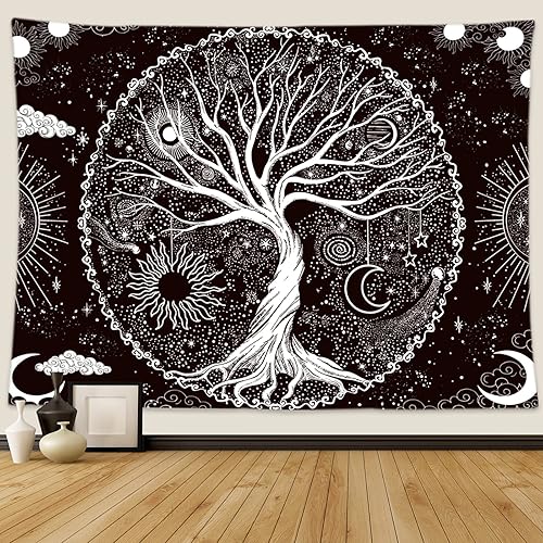 Wonrizon Tree of Life Tapestry,Black and White Galaxy Space Tapestries