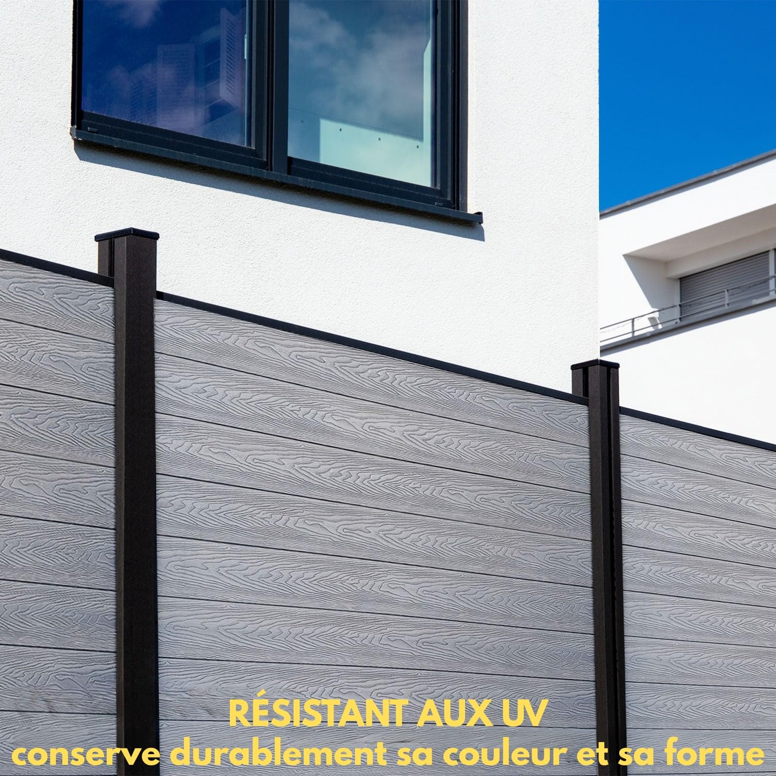 KARAT Clôture de Jardin en WPC résistant aux UV Gel Pluie Neige - Brise-Vue avec poteaux en Aluminium - Kit Complet Montage Facile - Enclos Jardin Terrasse Garage (Ash Gris, 180x180 cm)