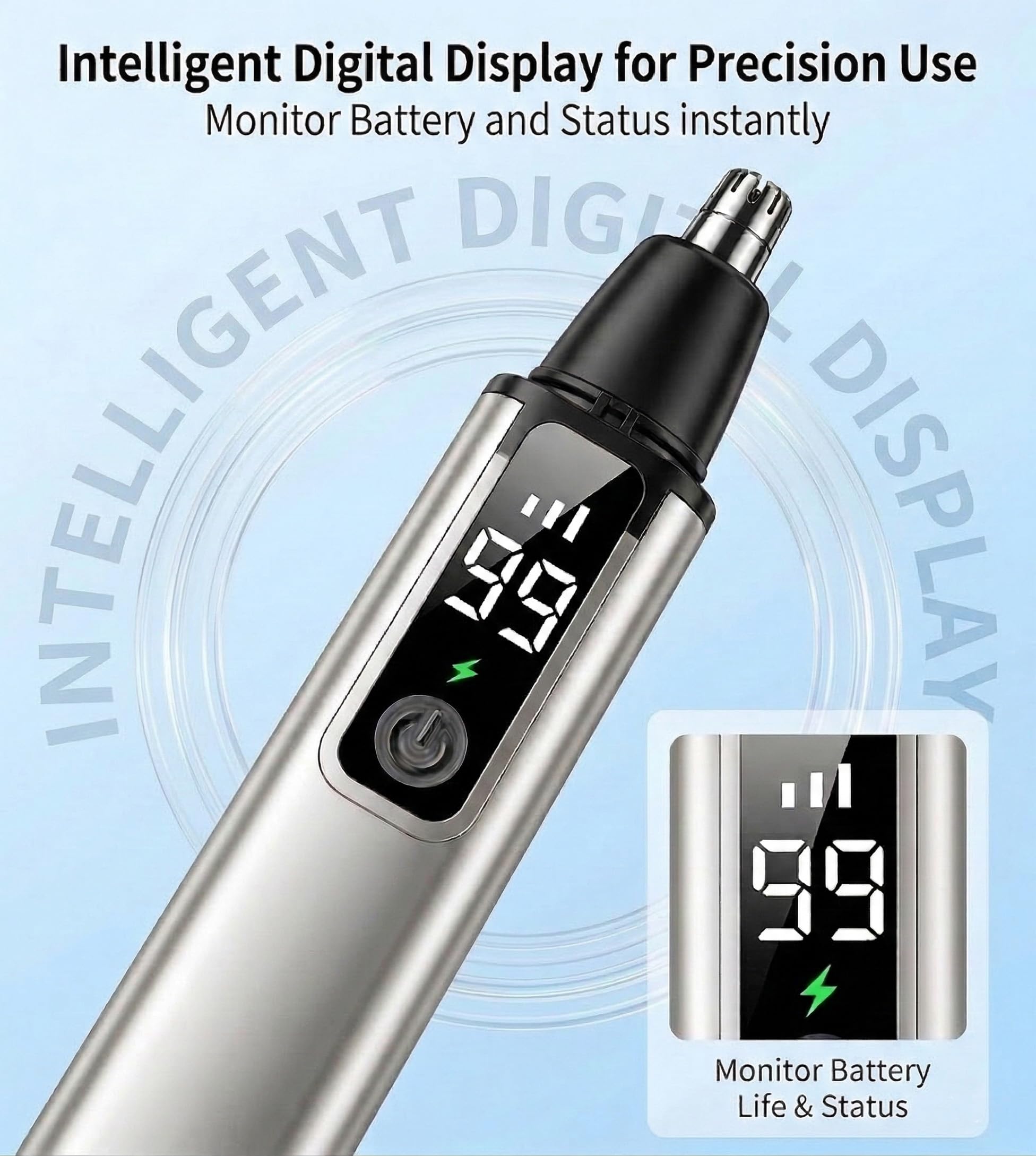 JISHO 2-in-1 Nasenhaartrimmer Augenbrauentrimmer für Herren Damen mit LED Anzeige 8000 U/min Leistungsstarker Motor, USB-C Wiederaufladbar, Schmerzfrei Nasen- und Ohrenhaarentferner, Wasserdicht