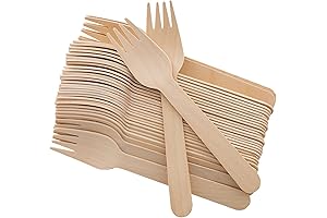 Disposable Wooden Forks -Pack of 100, 6.5" Length-Biodegradable, Natural Wooden Utensils, Great...