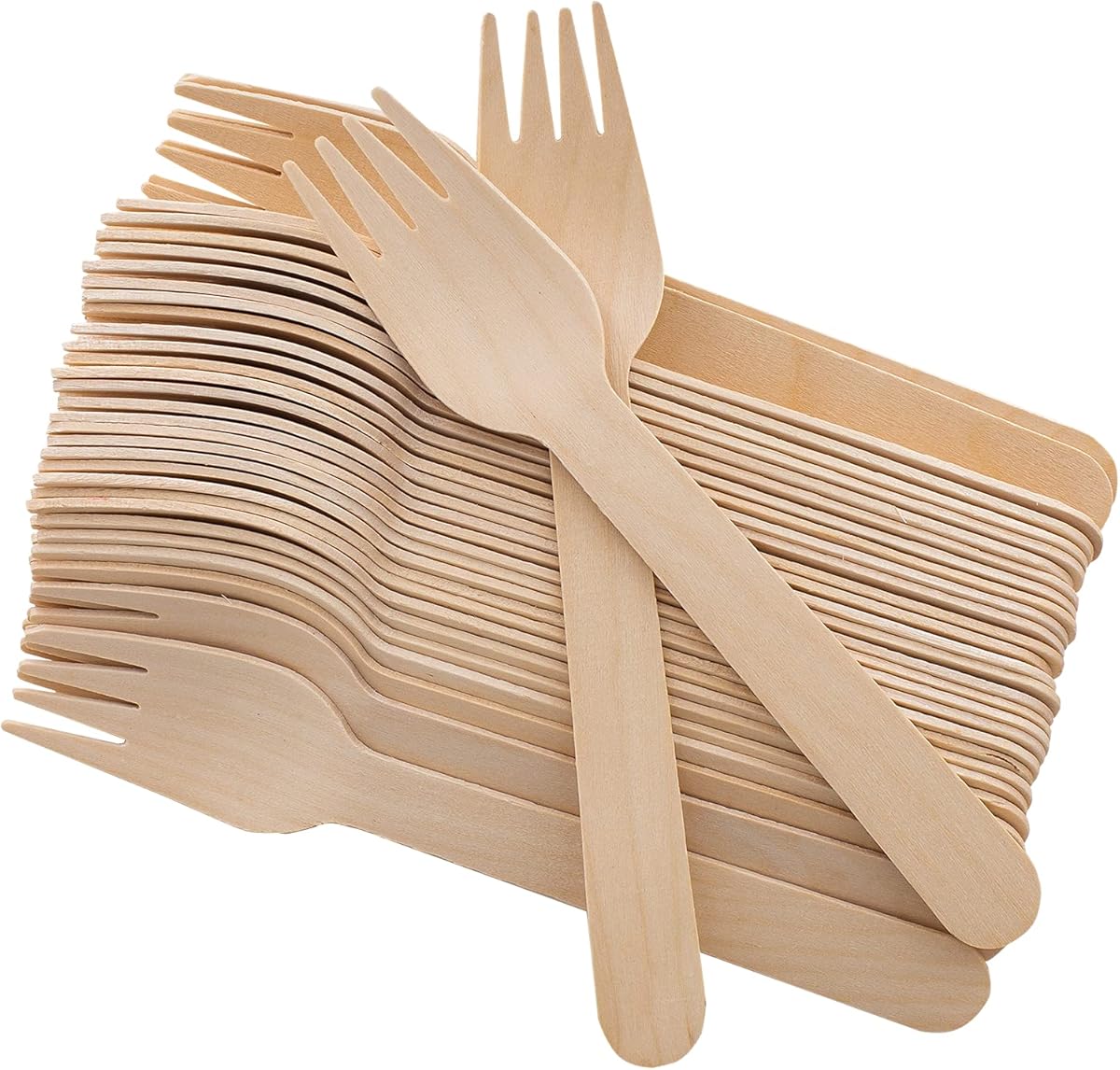Disposable Wooden Forks -Pack of 100, 6.5" Length-Biodegradable, Natural Wooden Utensils, Great for Parties,Camping,Weddings&Dinner Events (Forks)