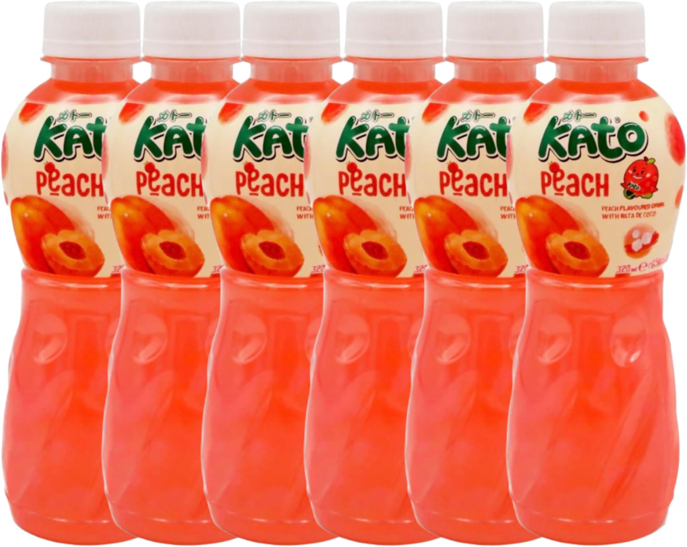 Kato Nata De Coco Peach Juice Drink - 320ml Pack of 6 | Refreshing Peach Flavour with Chewy Nata De Coco | Tropical Fruit Beverage | Ideal for On-the-Go & Summer Drinks