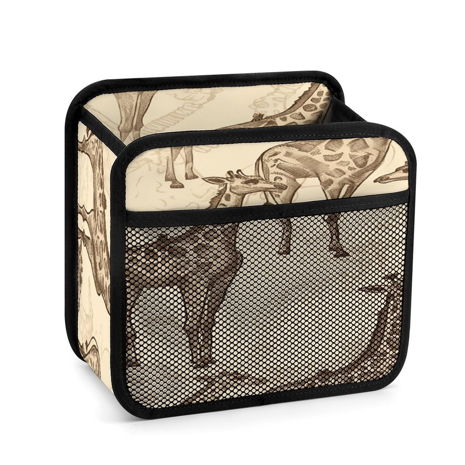 Btcowzrv Style Hand Drawn Giraffes Car Seat Back Organizer, Pu Leather Hanging Backseat Car Organizer With Elastic Mesh Pocket, Storage Bag For Most Vehicles