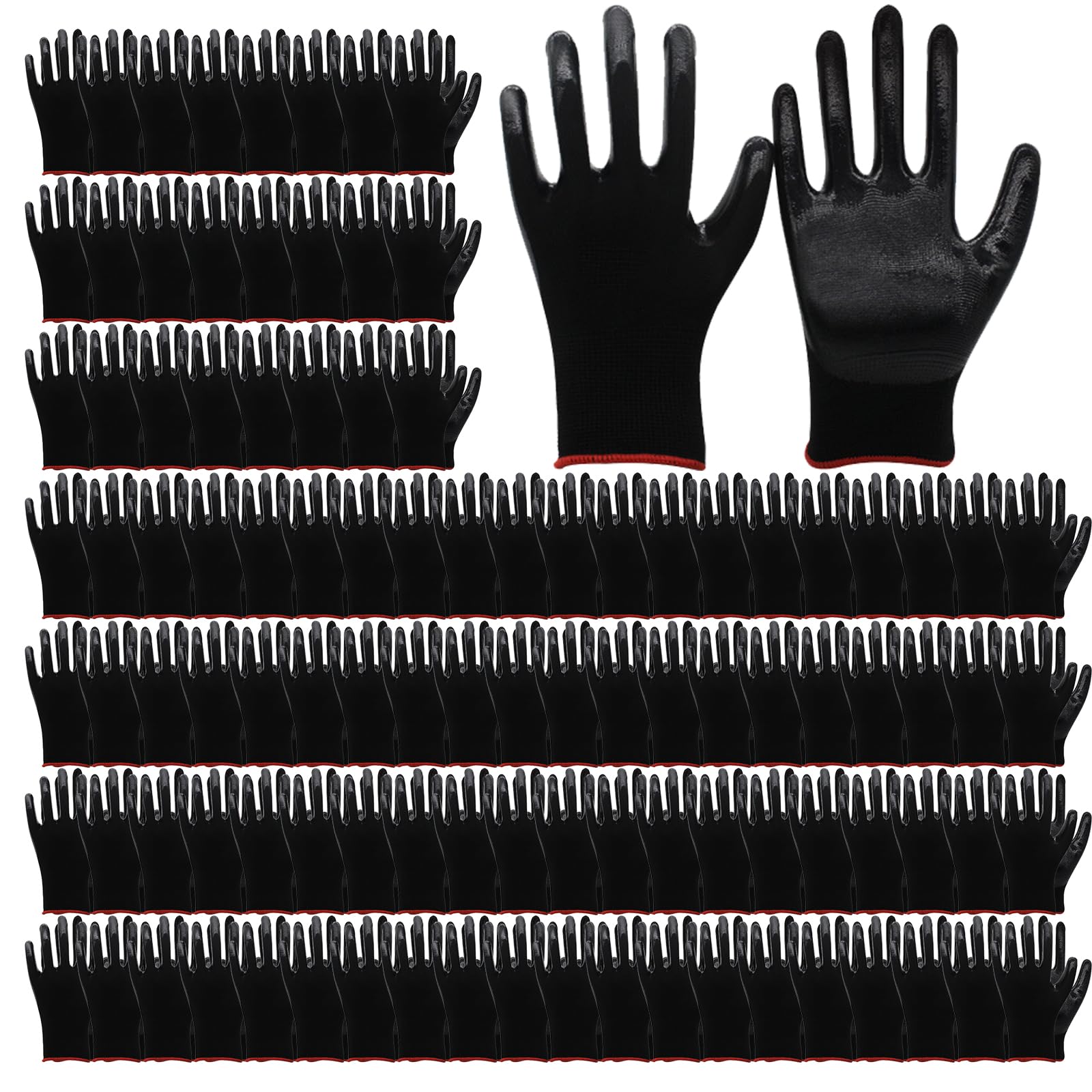 Voittozege 72 Pairs Gardening Work Gloves Bulk Rubber Coated Glove for Men Women Large Gardening Gloves Black Construction Gloves for Outdoor Work,144 Count