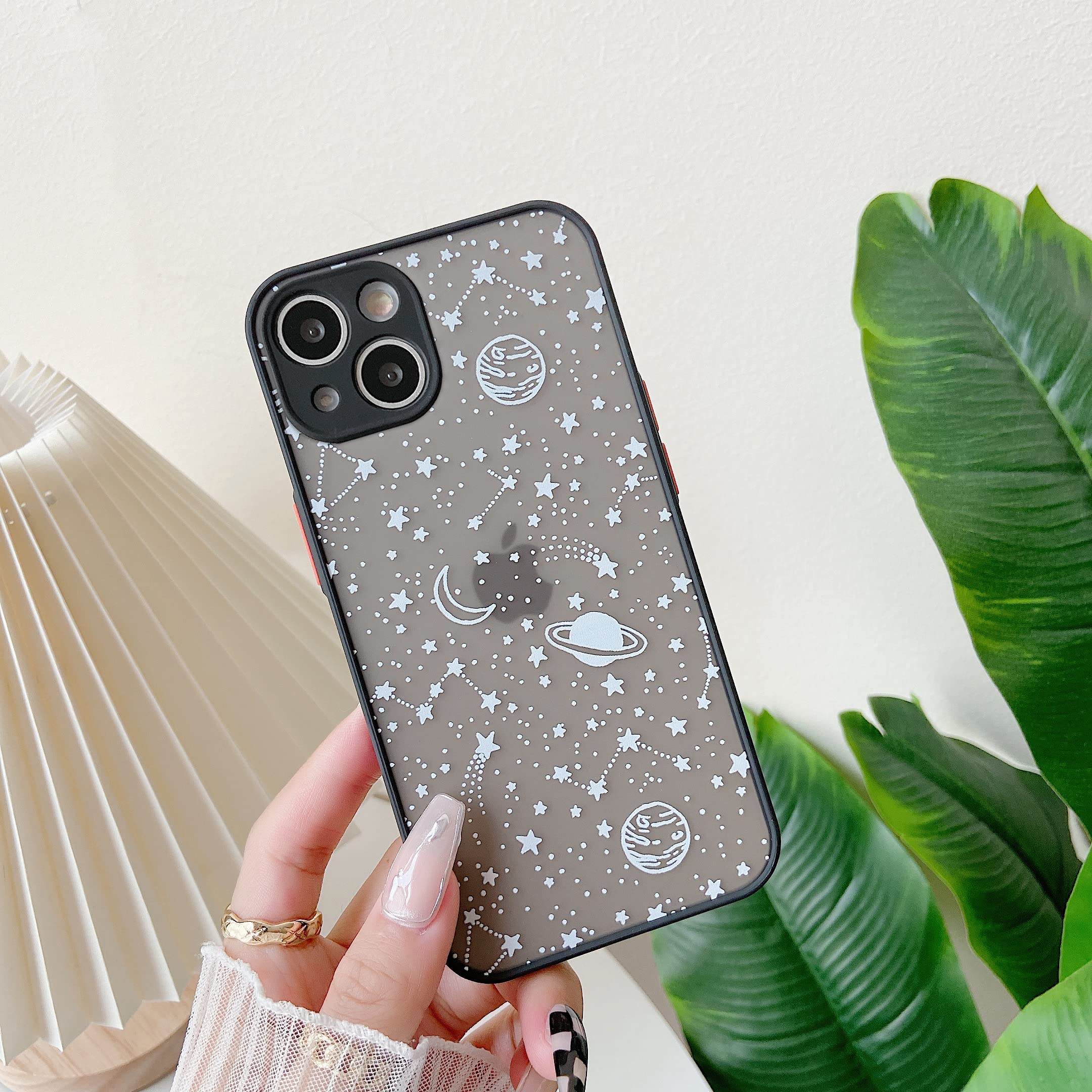 ZTOFERA Compatible with iPhone 14 Case, Planet Sky Star Pattern Protective Phone Case Translucent Frosted Hard PC Back with Soft Bumper Shockproof Cover for iPhone 14, White Sky