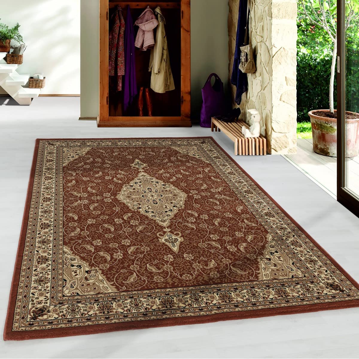 Tapis design oriental avec bordure antique Terra, grand format durable