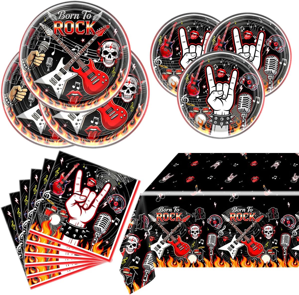 OULUN Rock and Roll Party Decorations Rockstar Guitar Theme Rock n Roll Music Birthday Party Supplies Music Birthday Decorations for Boys & Girls Serves 20