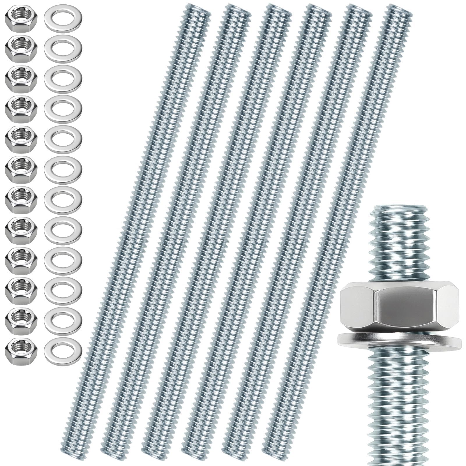 6 Stück Gewindestange M6 Gewindestangen M6 X 200mm Gewindestab Gewindebolzen Verzinkter Stahl Gewindestifte Blaues Zink Gewindestäbe mit 12pcs Sechskantmutter und 12pcs Unterlegscheiben