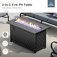 Vista 6 de MFSTUDIO Juego de muebles de patio de 6 piezas con mesa de fogata de gas de 45 pulgadas (hasta 7 asientos), sofás de conversación de patio con marco