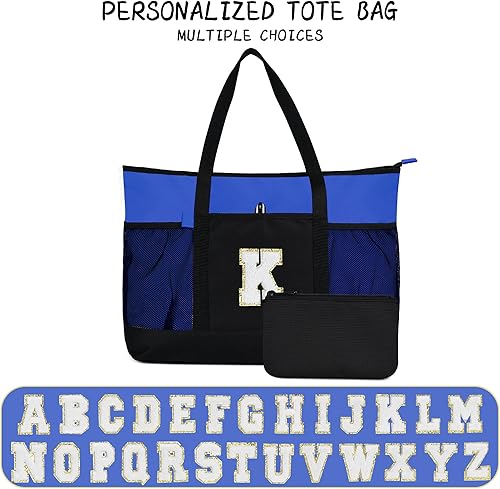 Miniatura 2 de Srotek Bolsa de mano con inicial, bolsa de regalo personalizada para mujeres, bolsas reutilizables extra grandes con asas, bolsa personalizada para