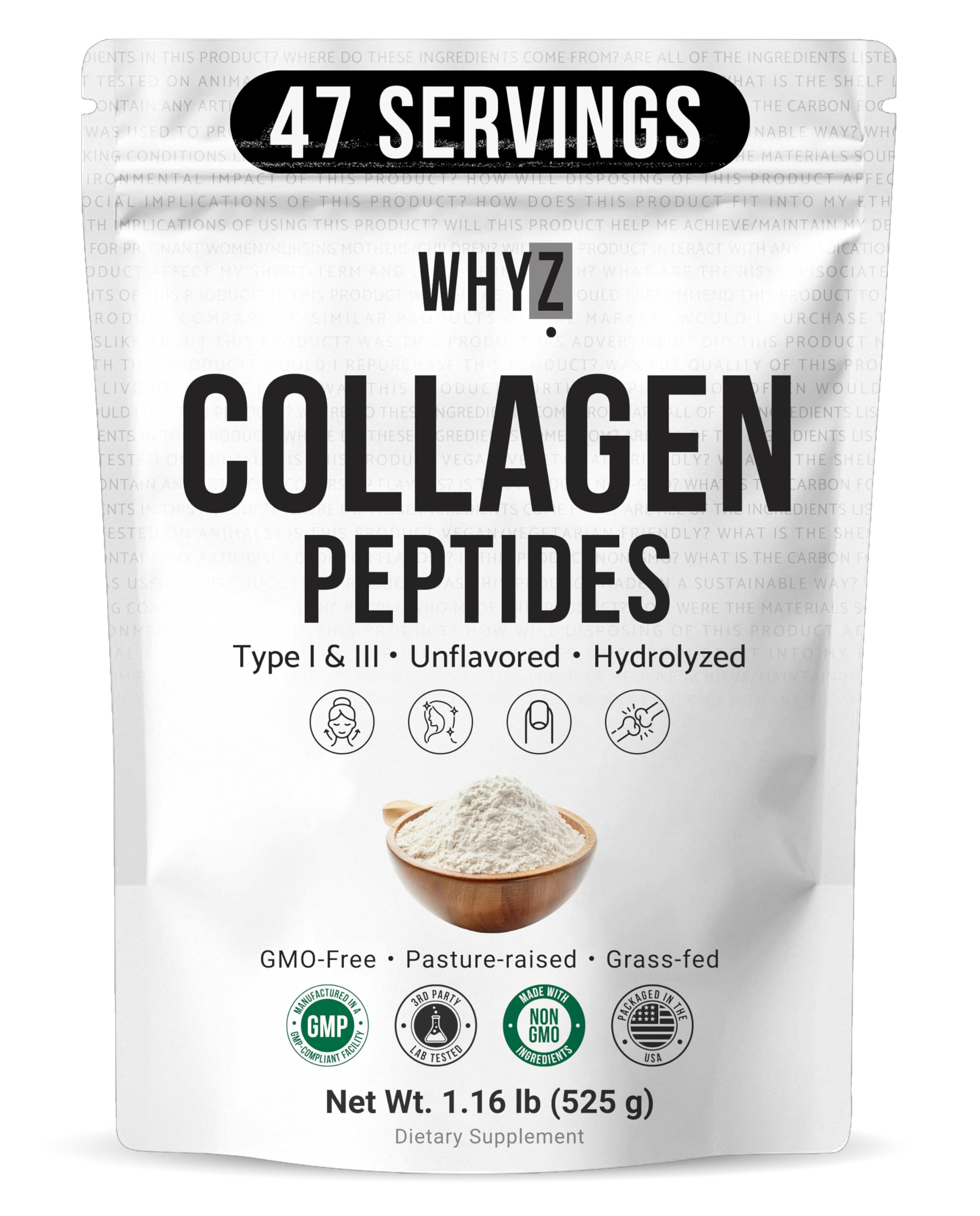 Bovine Collagen Peptides Powder Hydrolyzed Type I III Protein Grass-Fed Pasture-Raised Source Unflavored Collagen Supplement Paleo-Friendly For Active