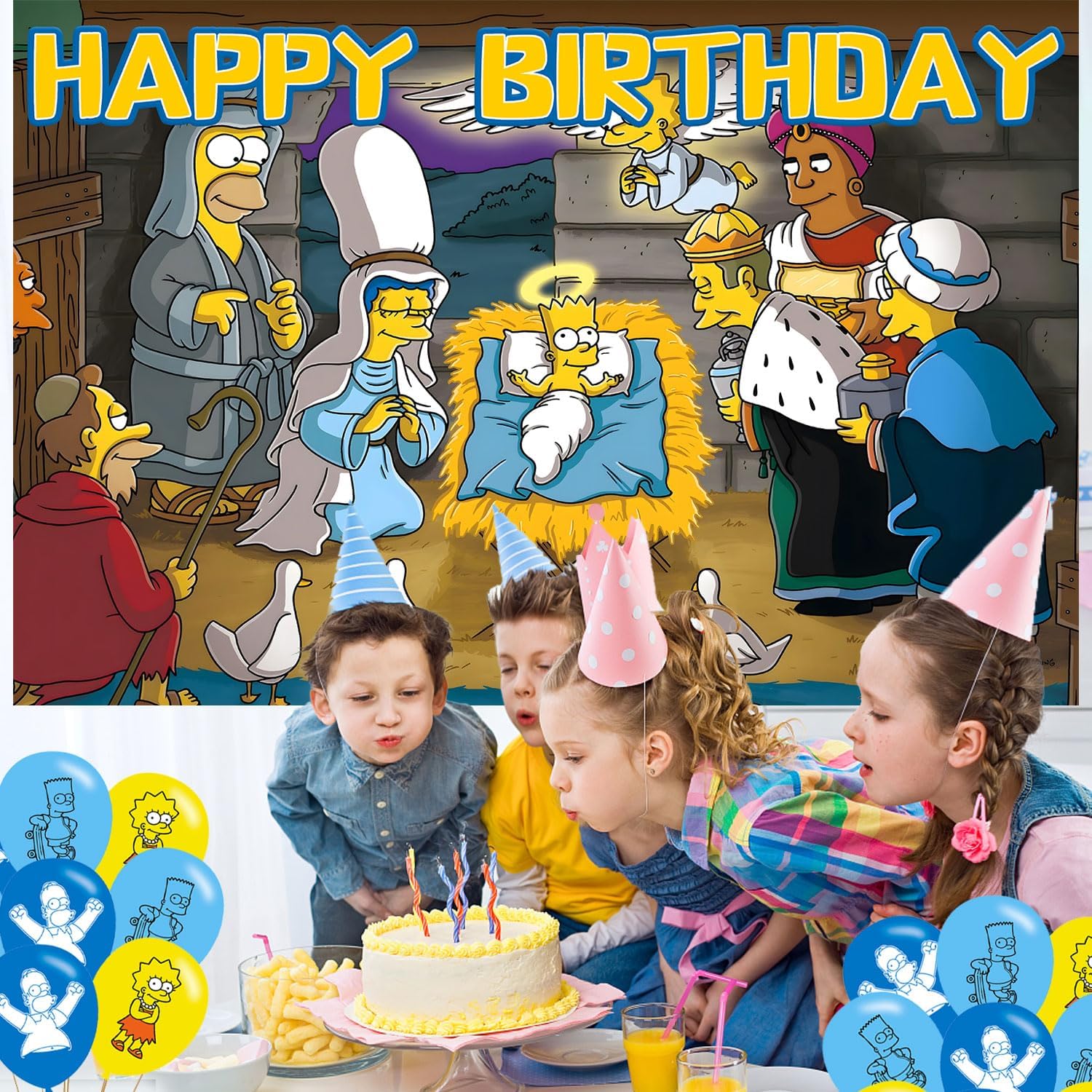 𝓢𝓲𝓶𝓹𝓼𝓸𝓷 Birthday Party Decoration,𝓢𝓲𝓶𝓹𝓼𝓸𝓷 Party Photo Background 5 x 3 FT and 18 Pcs Balloon,Merch Party Backdrop Supplies - Image 6