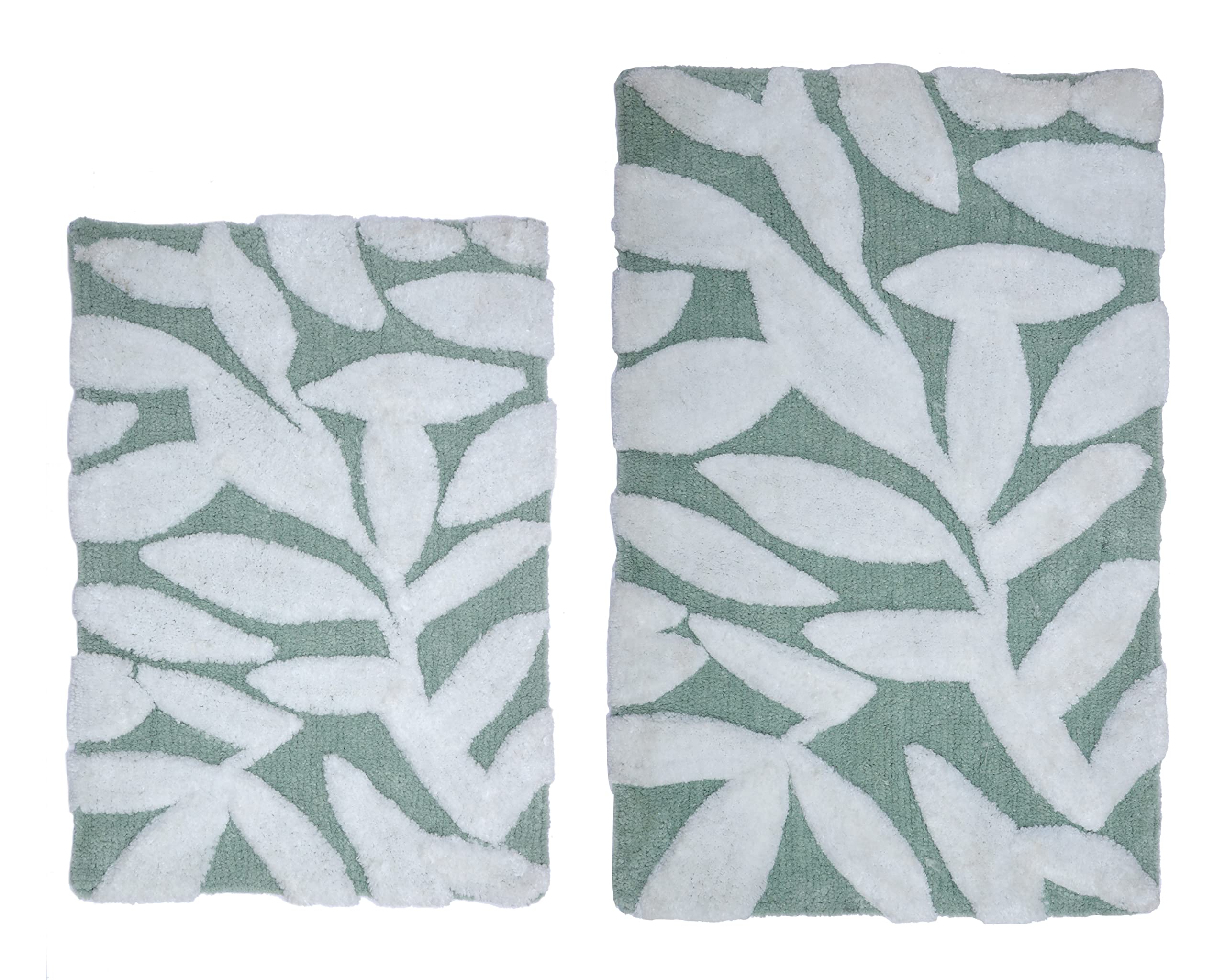 Pure Buth Aldridge Tufted Botanical 2 Piece Bath Rug Set, 20"x30" and 17"x24", Sage