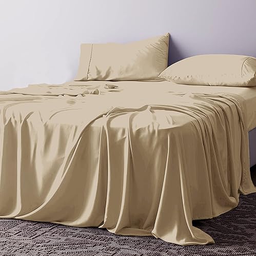 Miniatura 8 de snowhomes Juego de sábanas de 800 hilos, 4 piezas, 100% algodón, color azul claro, tamaño matrimonial XL, juego de ropa de cama de hilos de fibra