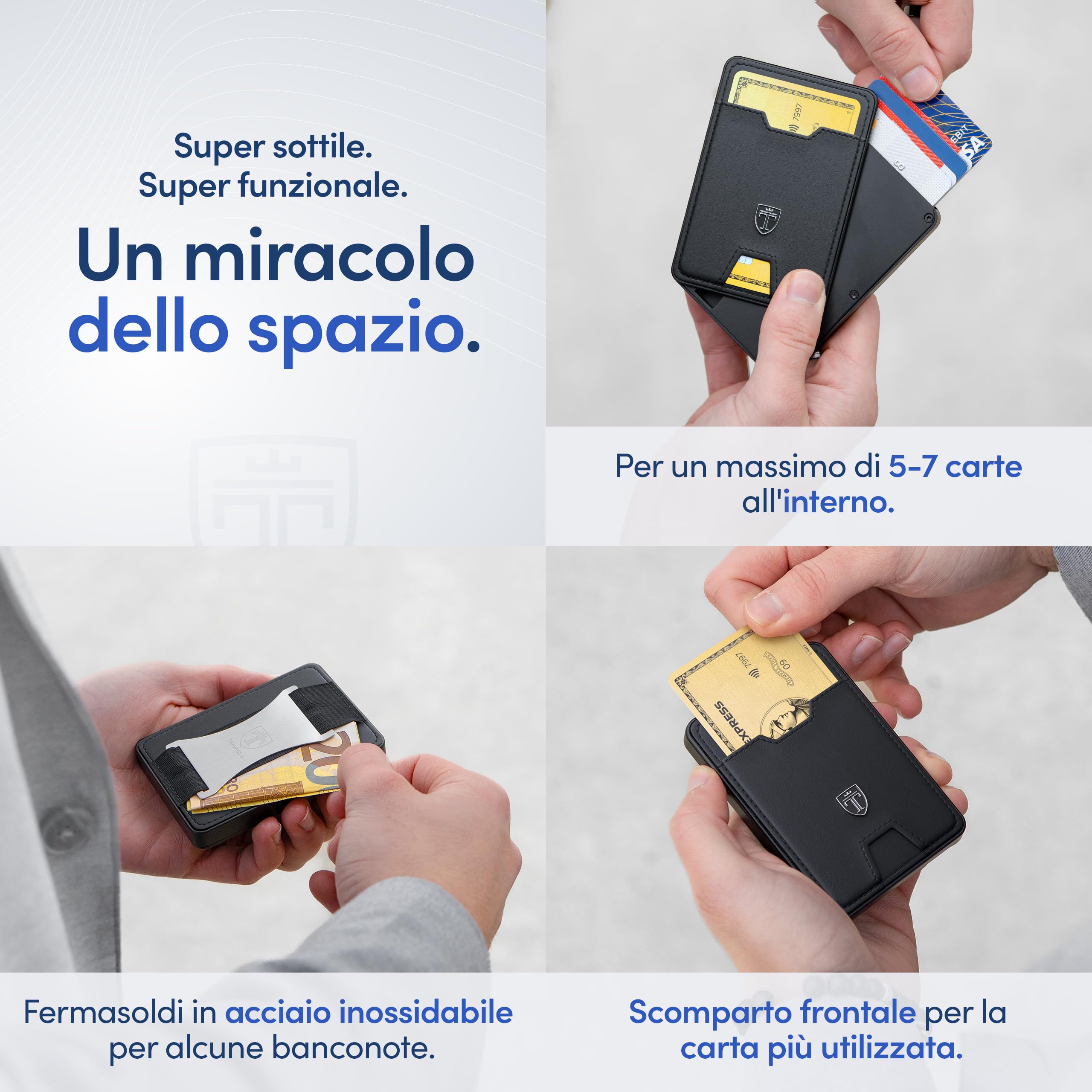 TRAVANDO SWYPE Alluminio Portafoglio Uomo Slim in Vera Pelle - Portacarte Uomo Protezione RFID - Porta Tessere piccolo con cinturino Porta Soldi - Portafogli Slim Di Credito - Mini Smart Wallet