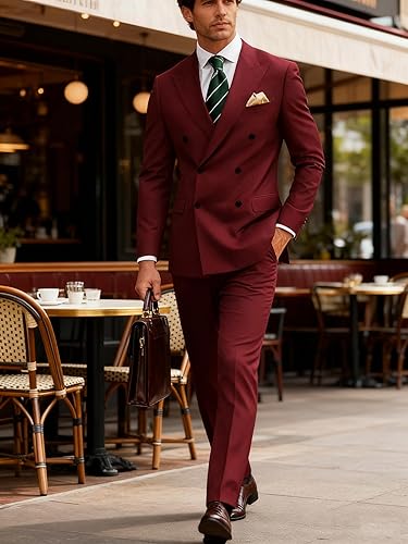 Miniatura 2 de Wangyue Trajes para hombre, traje de doble botonadura para hombre, ajuste delgado, 2 piezas, para boda, baile de graduación, blazer de doble