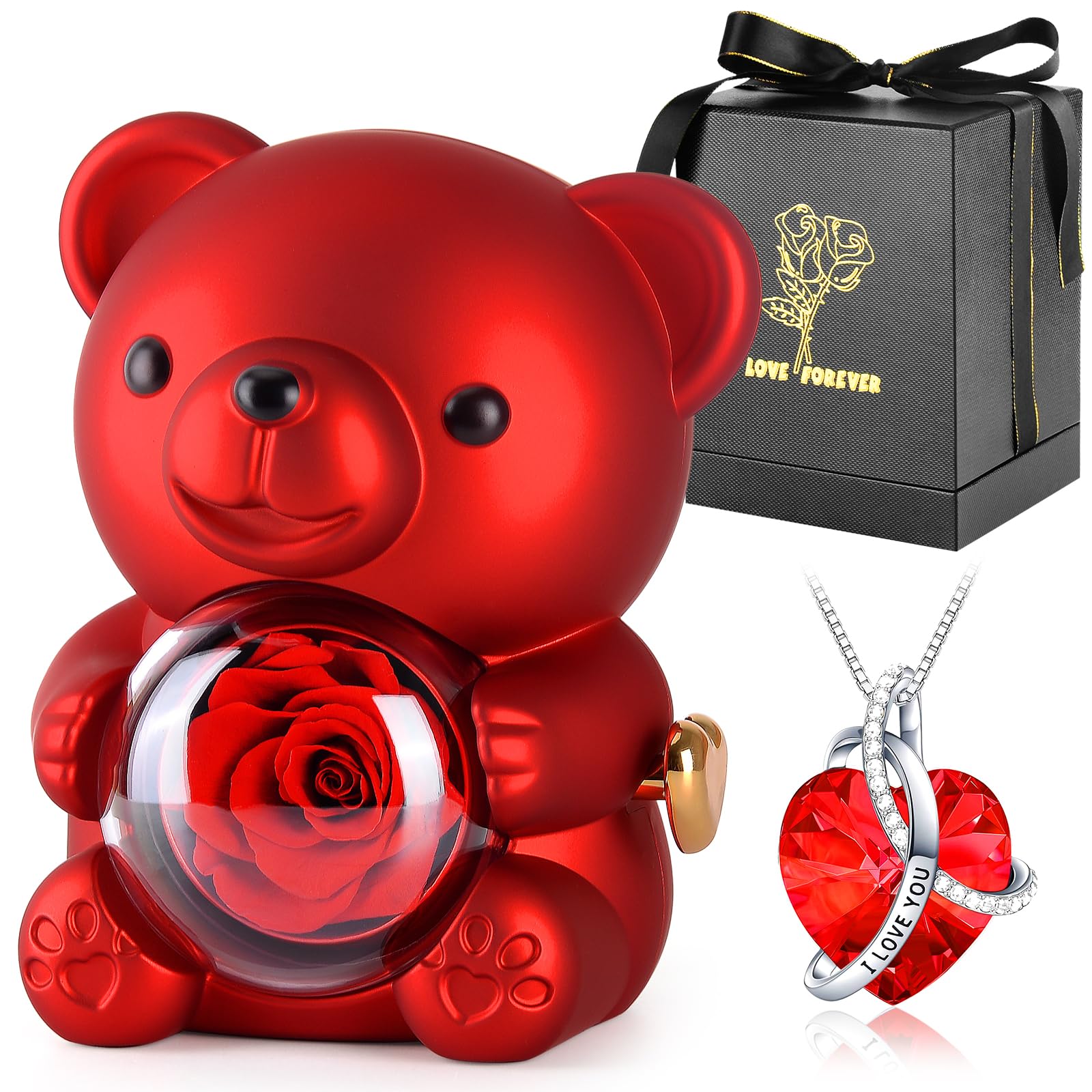 Amazon.com: Suturun Cute Teddy Bear with Preserved Rose,Eternal
