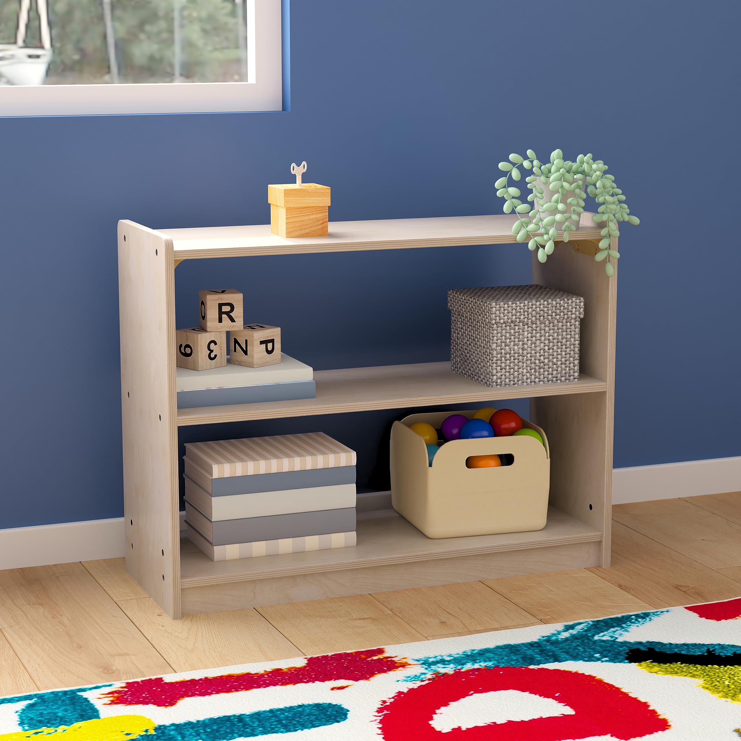 Classroom Essentials Commercial Grade 2 Shelf Wooden Classroom Open Storage Unit, Safe, Kid Friendly Design, Natural