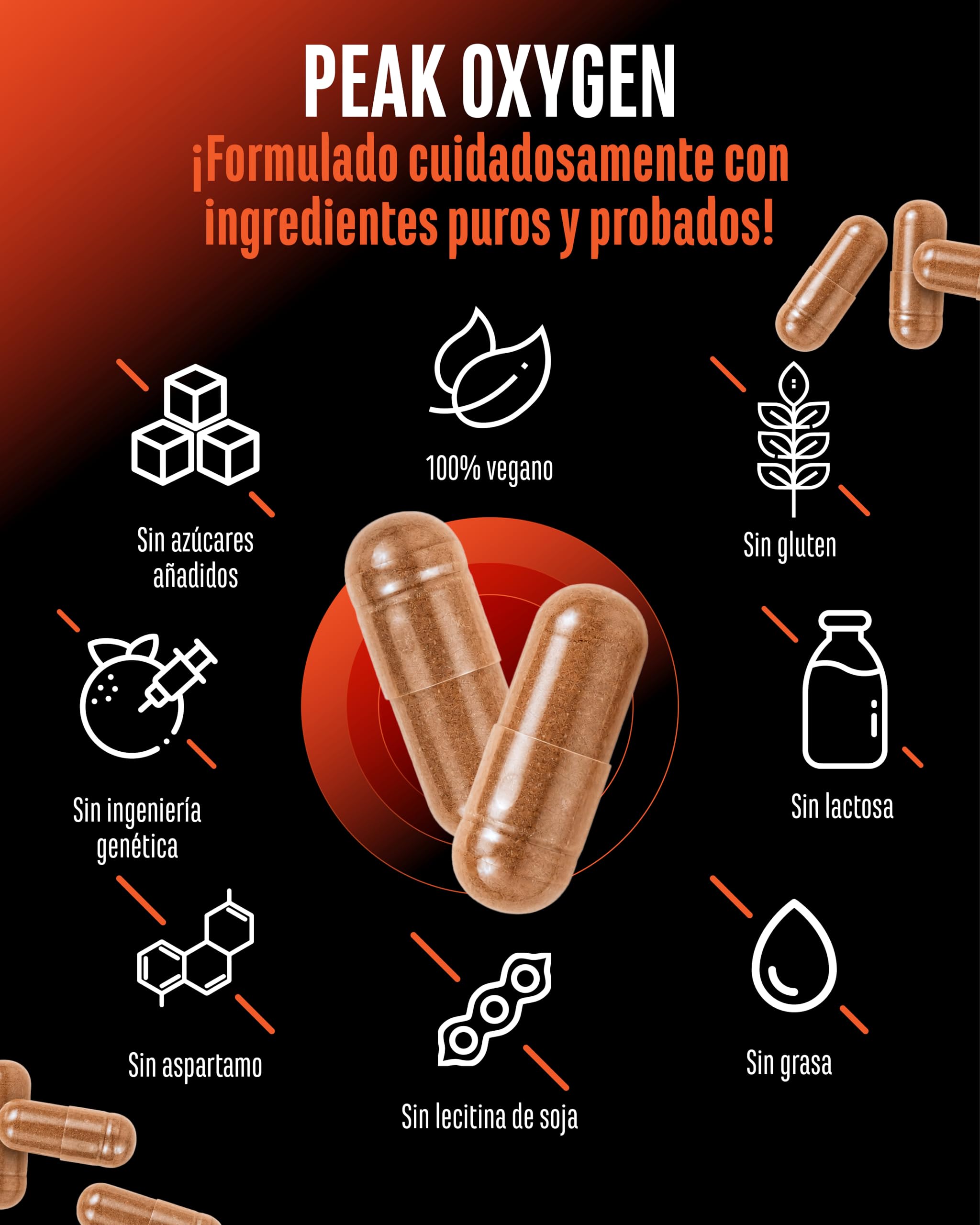 Peak Oxygen - 180 Cápsulas Vegan - 6125 mg por Dosis Diaria - Complejo de 6 Hongos con Cordyceps, Reishi, Shiitake, Hericium, Maitake y Seta de Ostra - TMG, Taurina y Materia Prima de Marca: AstraGin®