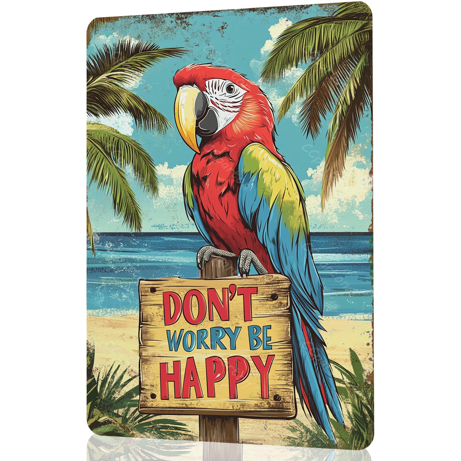 Yivxa Tin-368 Metal Sign Parrot Don't Worry Be Happy Vintage Metal Tin Sign For Home Outdoor Indoor Office Bar Yard Decor 12X8 Inch