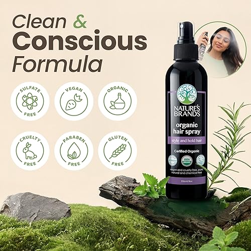 Miniatura 3 de Nature's Brands Spray orgánico para el cabello, 8 onzas, laca para el cabello no tóxica enriquecida con biotina con té verde, salvia y aceite