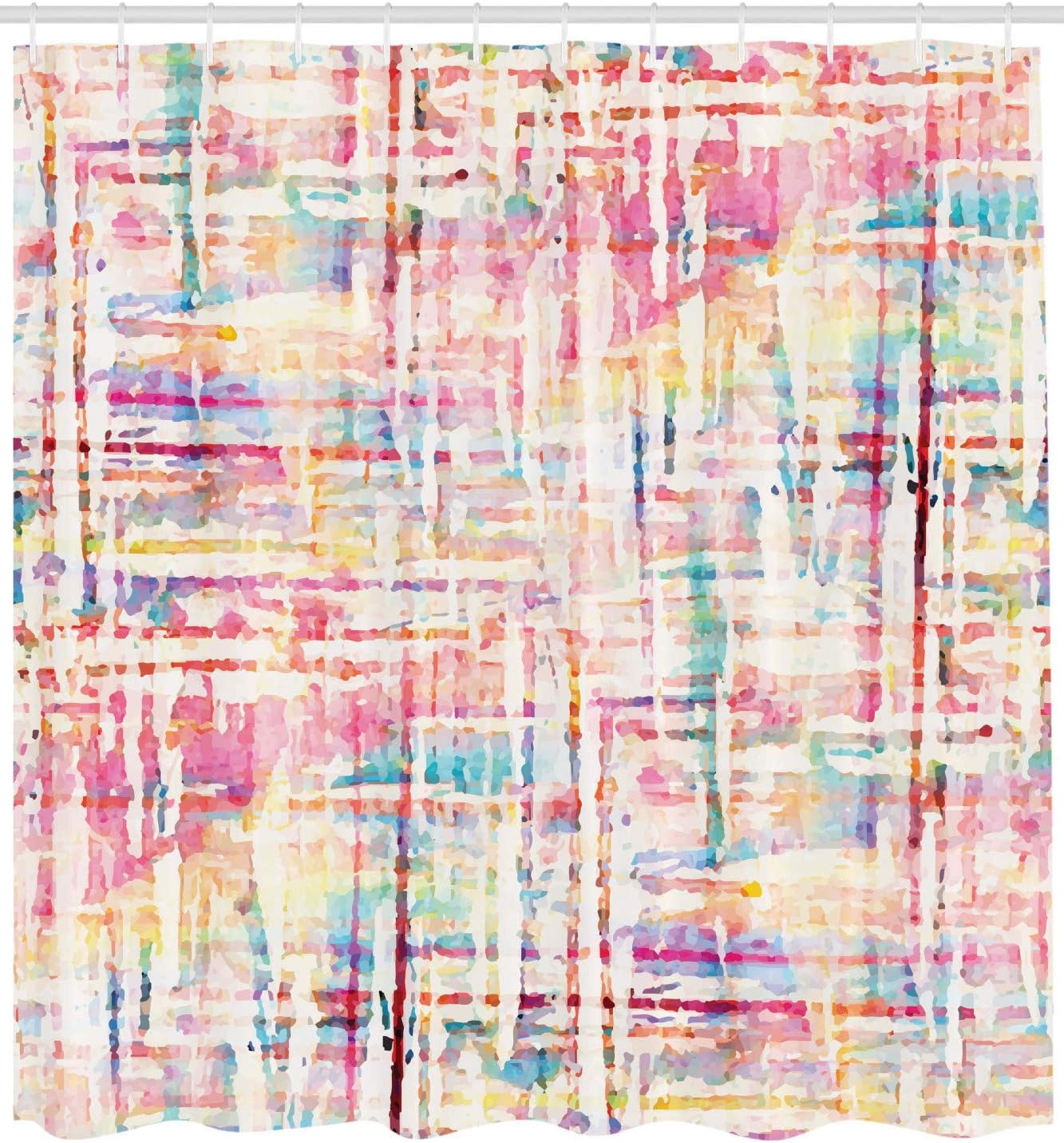Ambesonne Grunge Shower Curtain, Abstract Grunge Paint with Manifold and Complicated Style of a Mixed Lines Print of an Artwork, Cloth Fabric Bathroom Decor Set with Hooks, 69" W x 84" L, Pink Cream