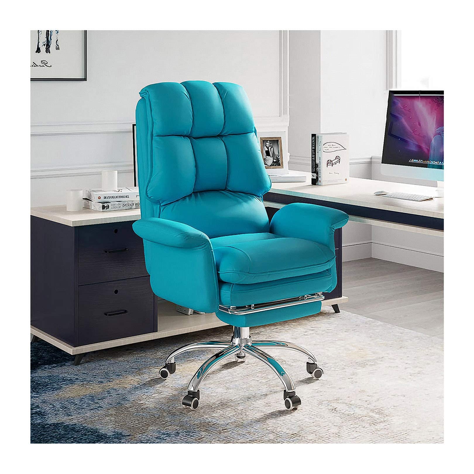Chaise de bureau inclinable en cuir PU et repose-pieds ergonomique inclus
