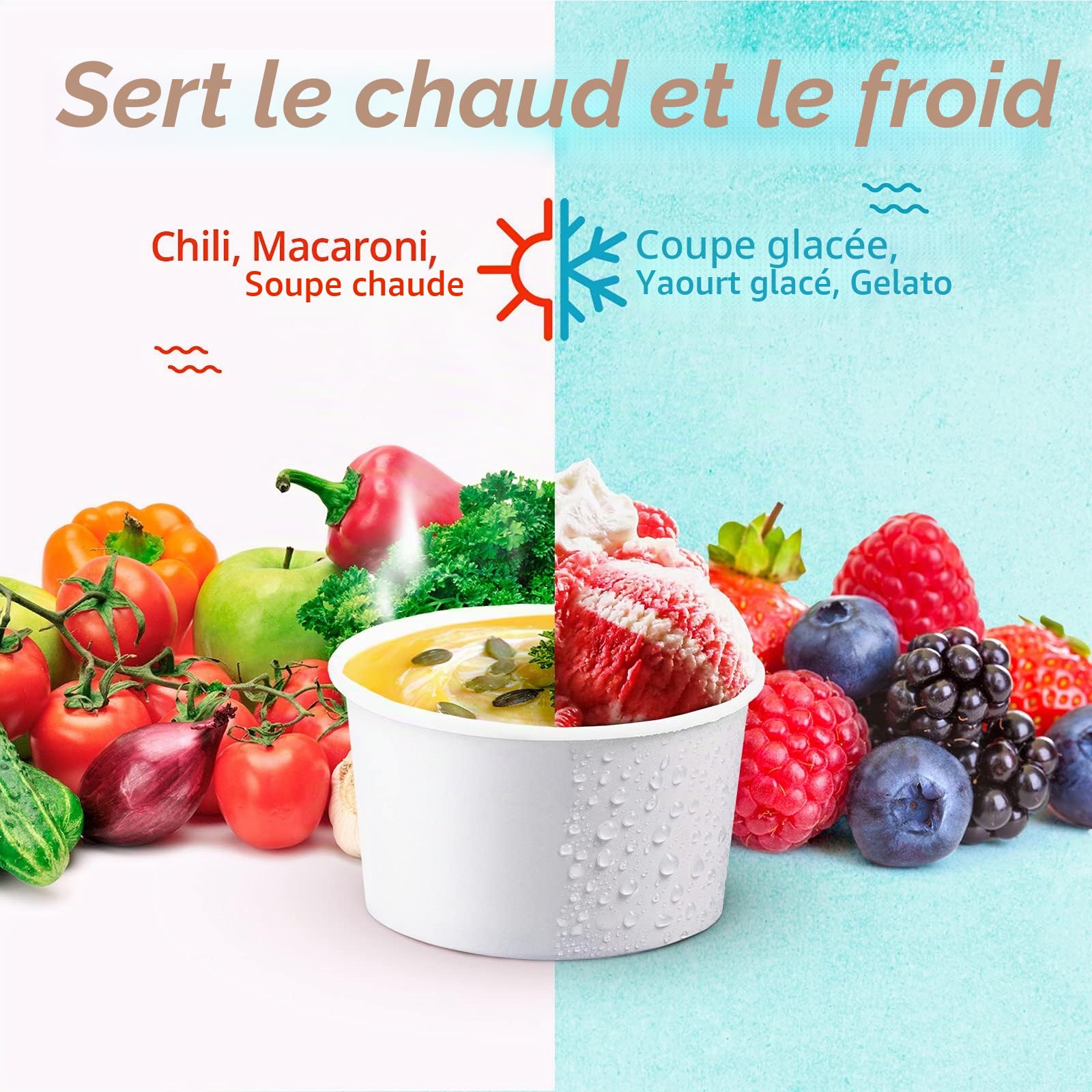 MATICAN Coupelles en Papier pour Glace - Lot de 100 Coupelles Jetables de 160 ml pour Desserts Chauds ou Froids