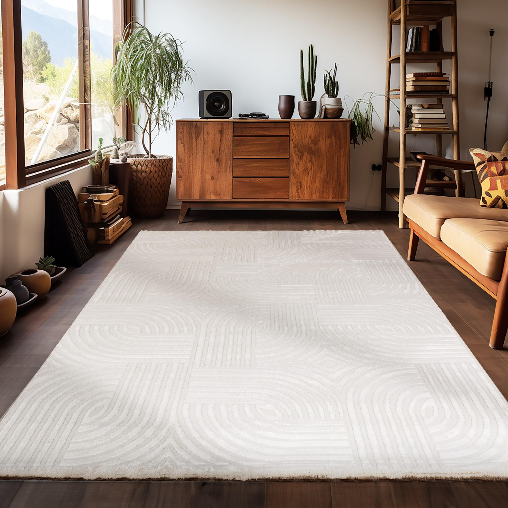 Carpetsale24 Kurzflor Teppich Wohnzimmer Skandinavisch Boho Design Einfarbig mit 3D Effekt Weich Waschbar Pflegeleicht, für Wohnzimmer Schlafzimmer Esszimmer und Küche