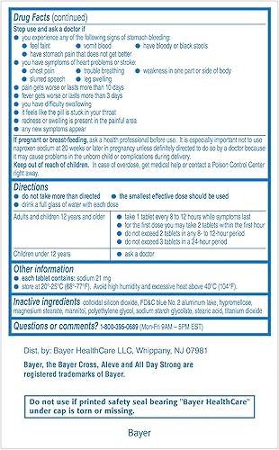 Miniatura 9 de Aleve Tabletas de naproxeno sódico para aliviar el dolor de espalda y músculo, alivio del dolor y reductor de fiebre, medicina para el cuerpo, 250