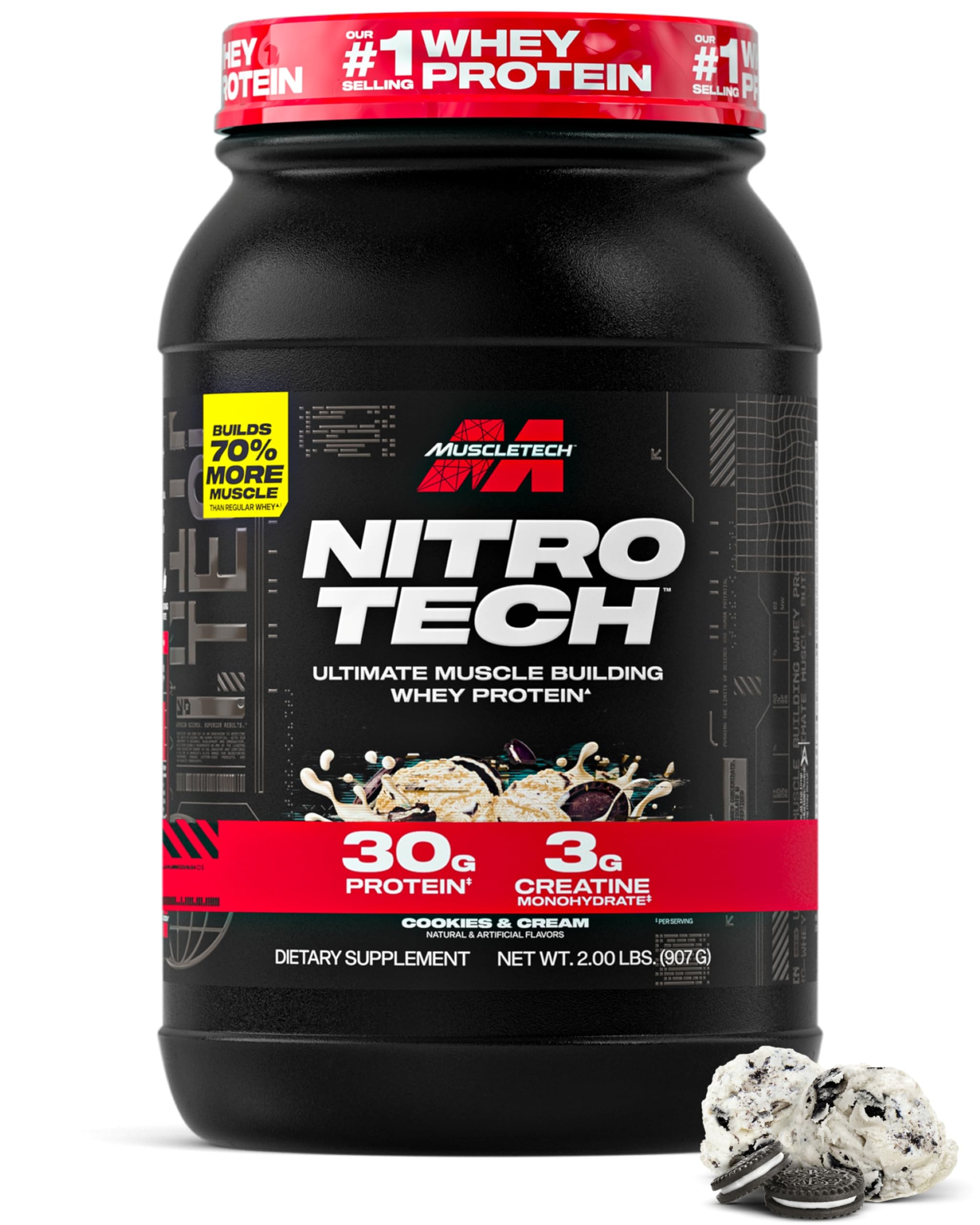 Muscletech Nitro Tech, Whey Isolate and Lean Muscle Builder, Cookies and Cream, 2.20lbs (998g)
