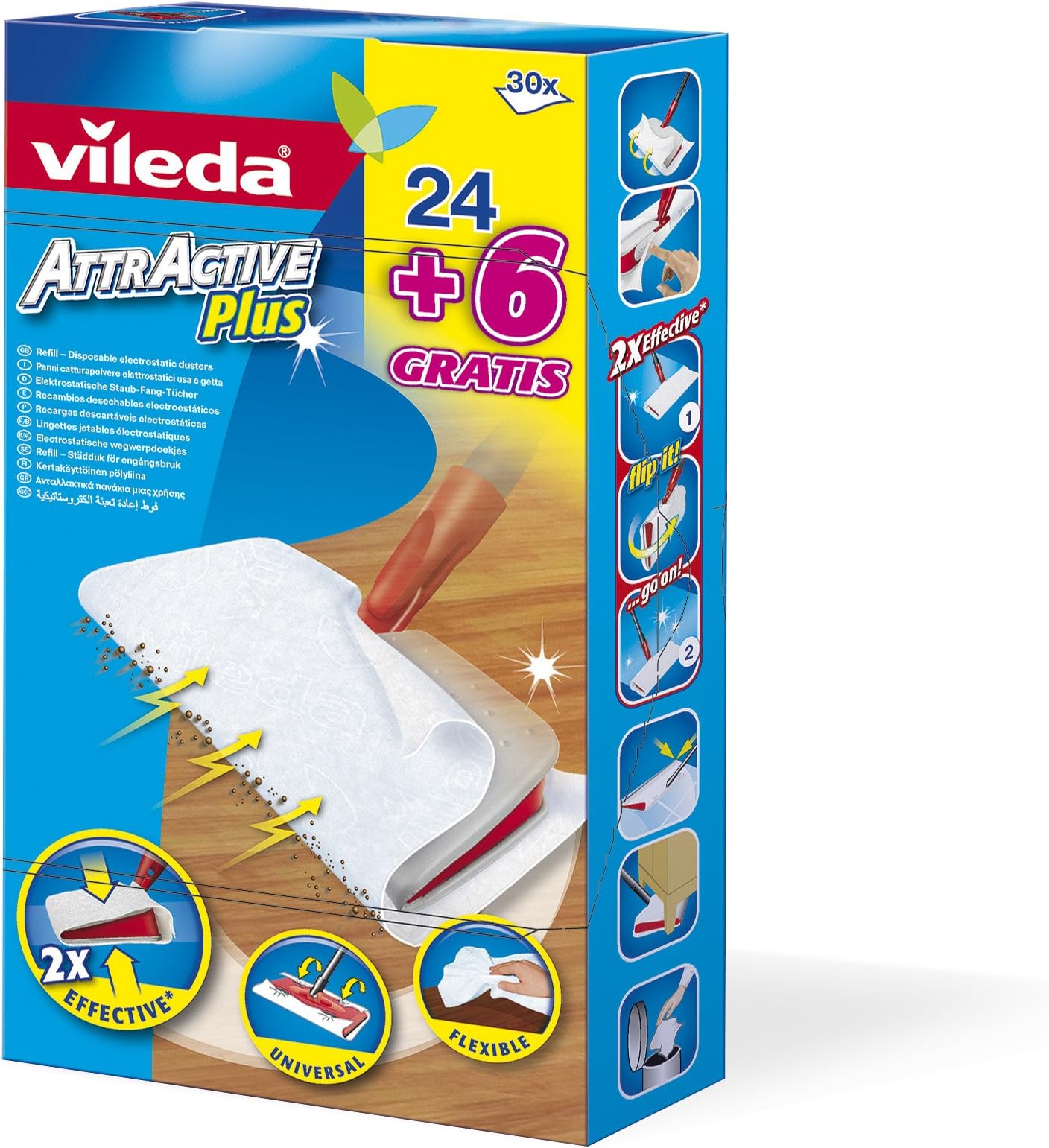 Vileda Attractive Plus Replacement Disposable Electrostatic Dust Cover, 24+6 Pieces