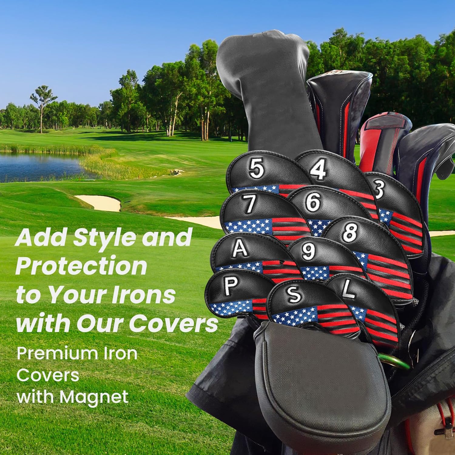 FINGER TEN Golf Club Covers for Irons Magnetic Value 11 Pack, Synthetic Leather Deluxe Head Cover Set Headcovers for Irons Fit Main Iron Clubs