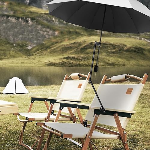 Miniatura 7 de HOBVO Paraguas de golf UPF 50+ con abrazadera universal ajustable, paraguas portátil para lluvia, apertura y cierre manual, para silla de playa,