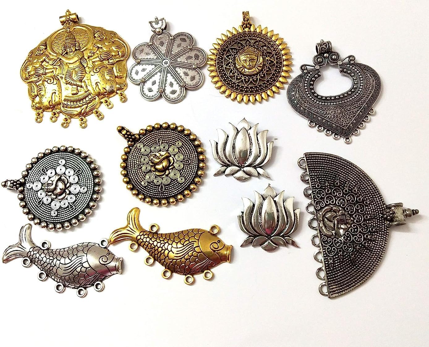 Laxmi Ethnics Gold Alloy Charms for Jewellery Making 10 Pices Pendants Bulk Lots Antique Mixed DIY Necklace Charms Pendants Kit for Jewelry Making and Crafting Supplies