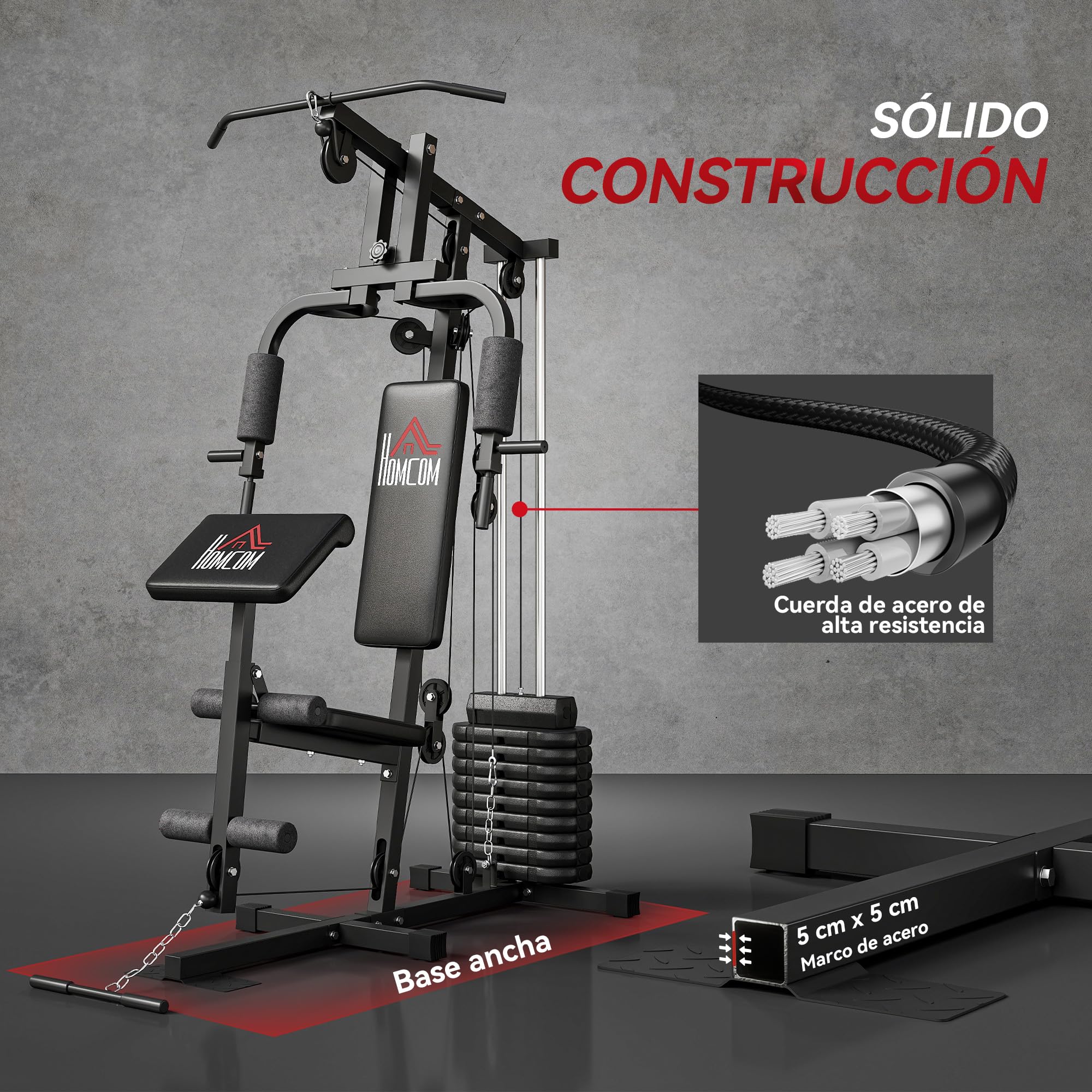 HOMCOM Multiestación Musculación, Máquina de Musculación con Prensa de Pecho, Placas de Peso de 45 kg, Curl de Piernas y Brazos, Polea Mariposa, Carga 100 kg, para Entrenamiento Casa Gimnasio, Negro
