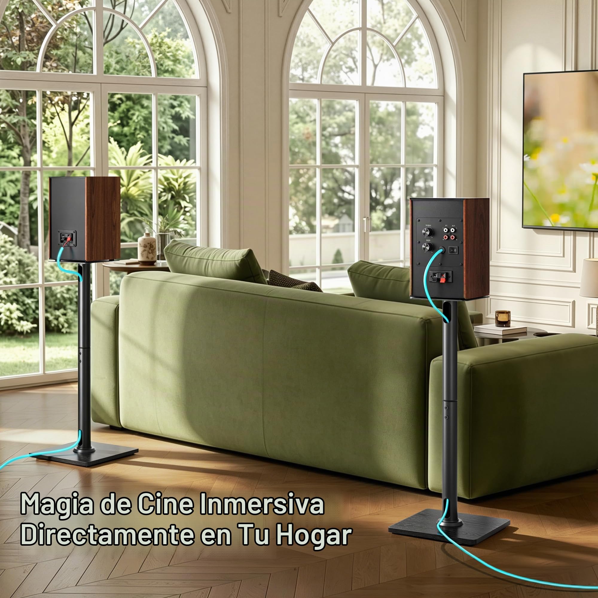 PEGZONE Soporte Altavoces de pie Universal 76,5 cm, Base de Madera, Negro
