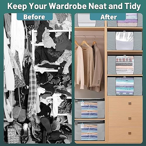 Miniatura 3 de atorakushon® Paquete de 4 bolsas de tela (gris) para hombre y mujer, bolsas de almacenamiento de ropa, cubierta de camisa, pantalones de mezclilla,