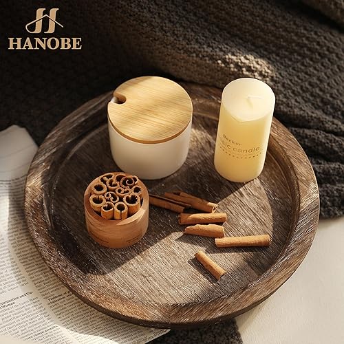 Miniatura 2 de Hanobe Bandeja Portavelas: Bandeja Redonda de Madera Decorativa para Platos de Velas Estilo Granja Centro de Mesa Rústico de Madera Bandejas