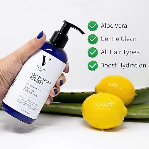 Miniatura 3 de Champú sin sulfato para cabello graso, salvia de limón y árbol de té. Hidrata con aceites esenciales, aloe vera y antioxidantes. Aroma cítrico