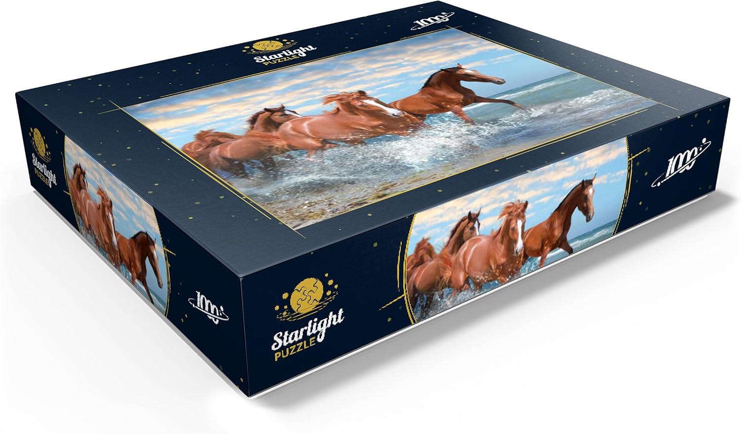 MyPuzzle Beautiful Horses Running Through The Sea On A Beach - Premium 1000 Piece Jigsaw Puzzle for Adults