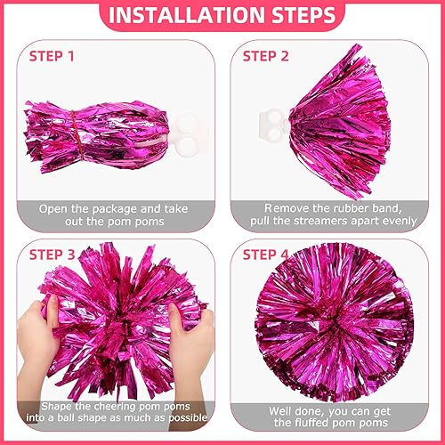 Miniatura 94 de Hanaive 3 pompones de animadora y lazo grande para animadora para el pelo, suministros metálicos para animadora de espíritu de equipo, deportes