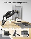 MonTEK Support de moniteur double pour bureau, 17-32 pouce ressort mécanique bras double, montage de moniteur réglable en acier lourd, pleine mouvement VESA 75x75/100x100, C-Clamp & Grommet, ça tient jusqu'à 20 Chacun