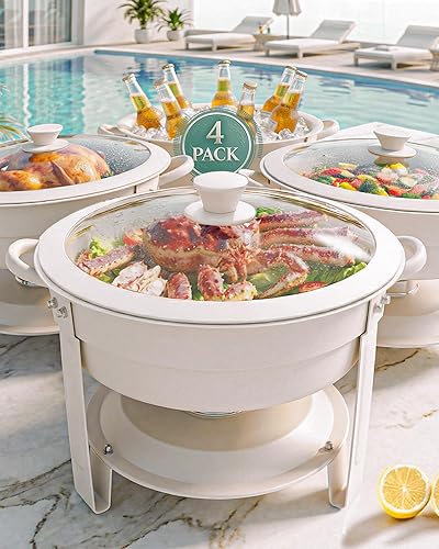 Frizoky White Chafing Dishes for Buffet, 4 Pack 6QT Round