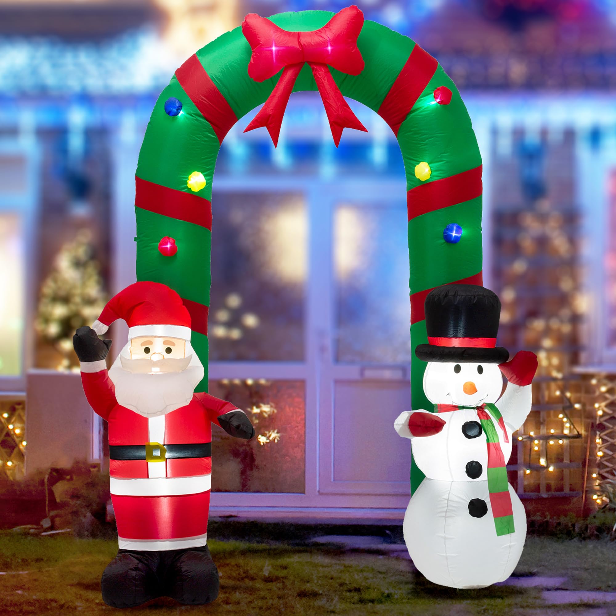 Glitzhome Decorazione Gonfiabile Natalizia 2.4 Mt - Babbo Natale E Pupazzo Di Neve Con Luci LED Per Esterno/Interno - 2