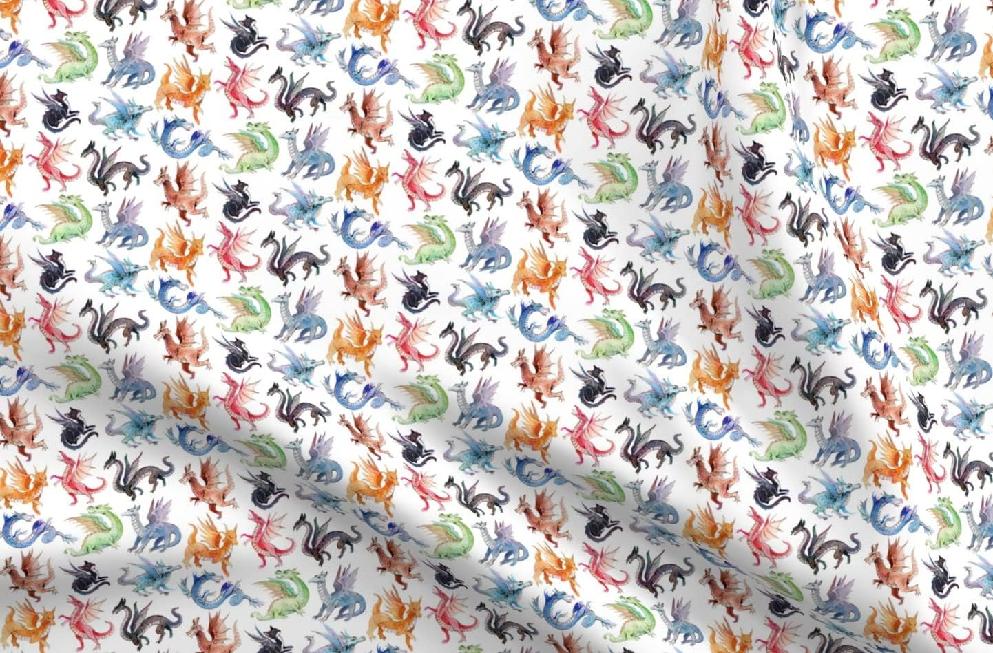 Spoonflower Fabric - Dragons Mythical Creatures Fantasy Cat Watercolor Paint Whimsical Printed on Minky Fabric by The Yard - Sewing Baby Blankets Quilt Backing Plush