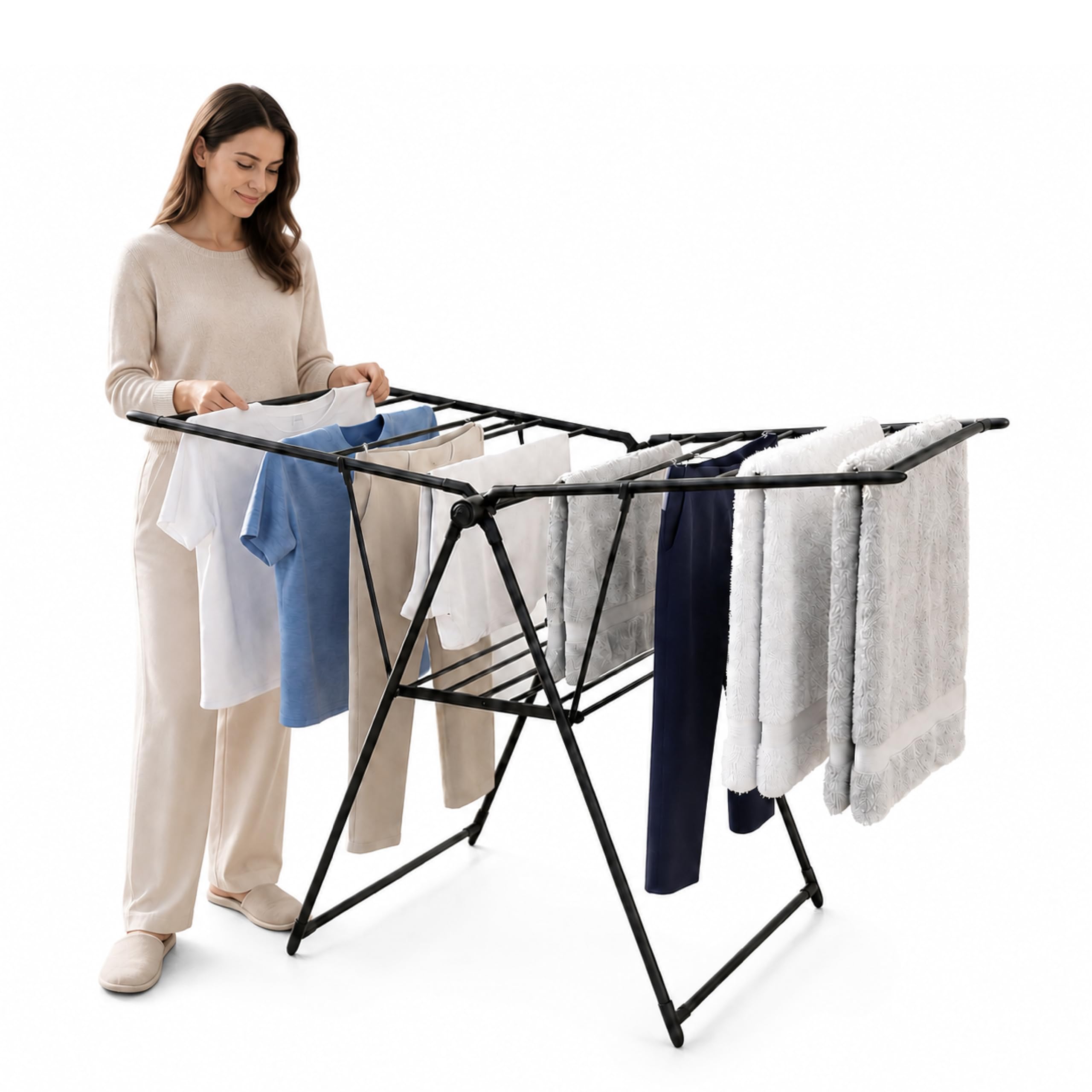 Lifelong Foldable Cloth Drying Stand | Rack for More Drying Space | Collapsible Laundry Rack | Strong & Durable | Anti-skid | Cloth Dryer Rack with Iron Legs | Foldable Storage (LLCDR05, Black)-image-42