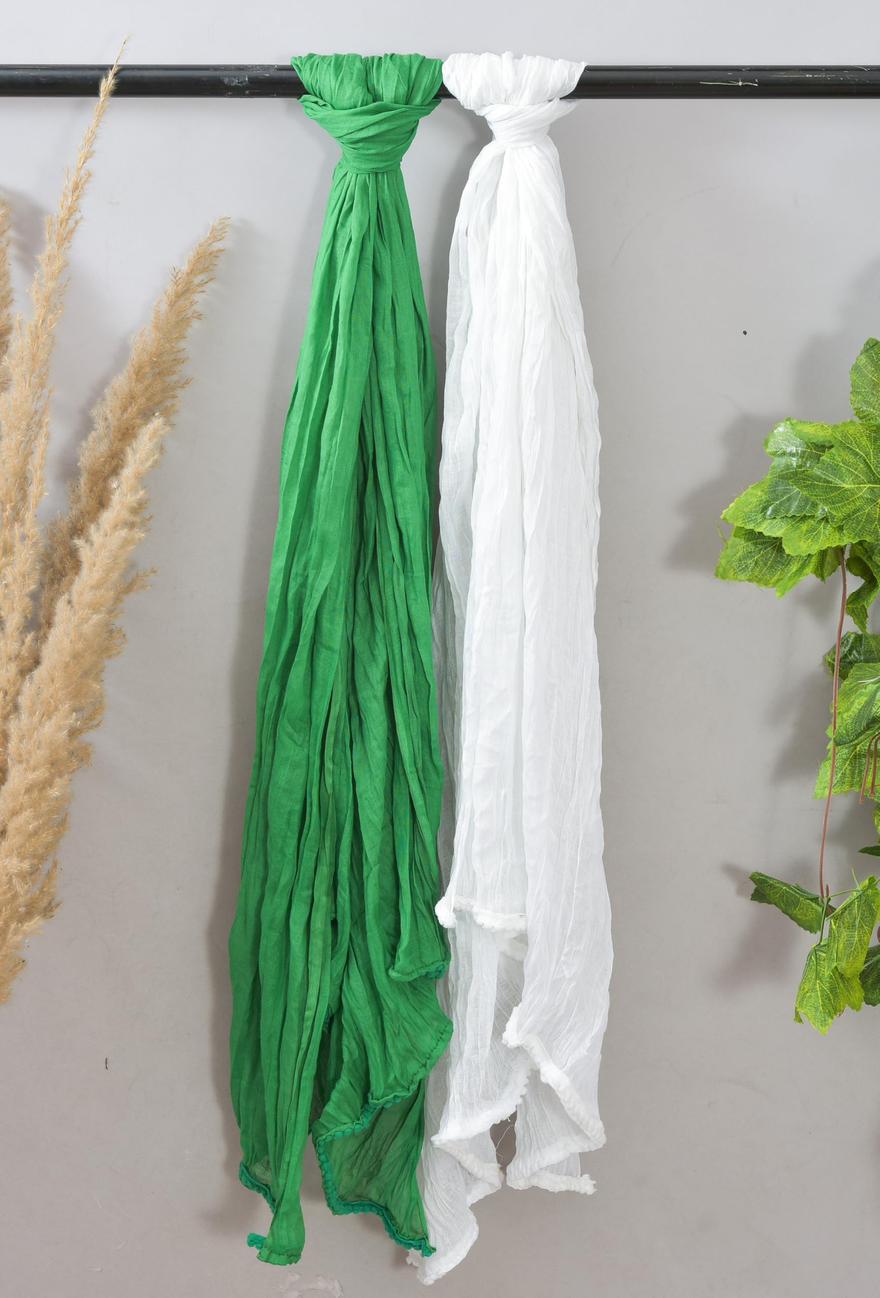 Nakoda Creation Pure Cotton Solid Women Dupatta (Sutti Motichoor 2-Green&White) - BZ11947-image-4